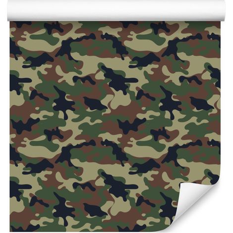 Papier peint camouflage militaire marron, olive et vert bouteille 50x1000 cm (1/5)