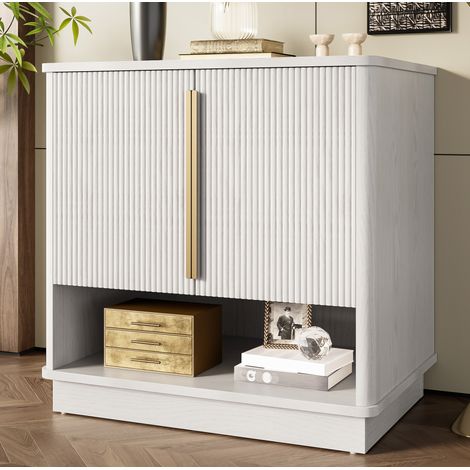 Zapatero 60x40x61 cm blanco y madera MDF con 2 puertas, estante abierto y baldas ajustables (1/5)