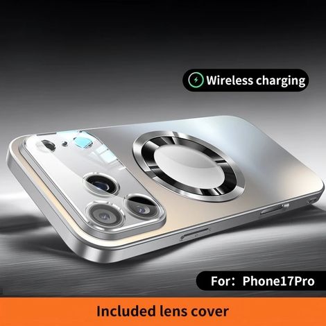 Coque en titane mat pour iPhone 16 Plus argent, compatible MagSafe, avec lentille en verre. (1/3)