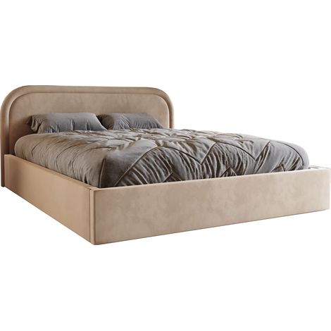 Emporius Lit avec tête de lit arrondie 140x200 Dune, coffre, sommier - tissu velours, beige (1/5)