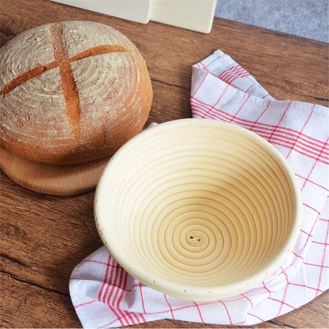 Runder Gärkorb aus geflochtenem Rattan, Brotform mit Stoffbezug (13x6 cm), für handwerkliche Bäckereien (1/4)