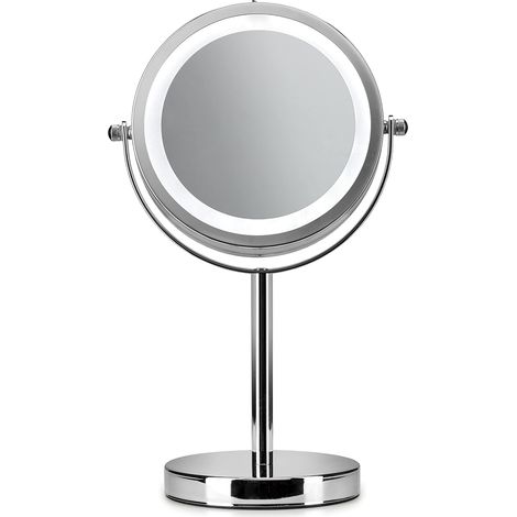 Croydex, Illuminated Magnifying (3x) Battery Operated Pedestal Mirror, Chrome (1/5)