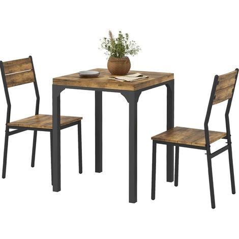 Set tavolo da pranzo 3 pezzi in MDF e metallo, marrone rustico (1/4)