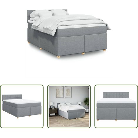 vidaXL Surmatelas -  Sommier à lattes de lit avec matelas Gris clair 140x190cm Tissu (1/5)