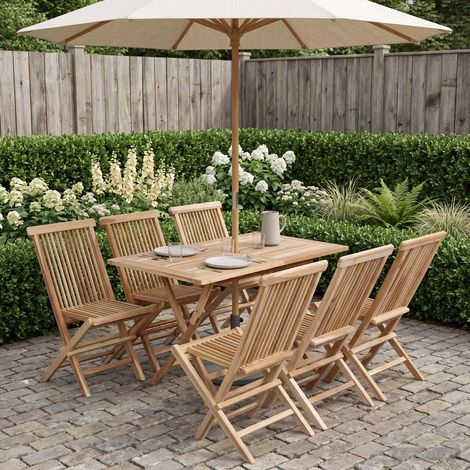 Teenpull – Gartenmöbel Set 7 Stk. Natur Massivholz Teak (1/5)