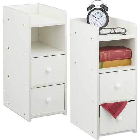 Relaxdays Comodino da Notte con Cassetti, Set 2 Tavolini Laterali Camera Letto, HLP: 55x22,5x34 cm, Comò Stretto, Bianco