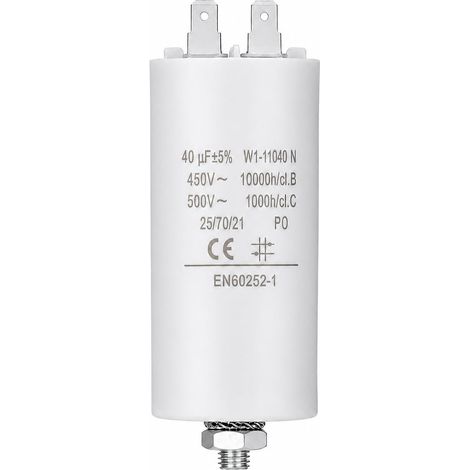 Condensateur de démarrage pour moteur électrique 450 VCA, 40 uF (1/5)