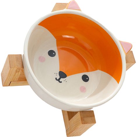 Gamelles en céramique avec support pour nourriture et eau, pour chats et chiens, avec supports en bambou (1/5)