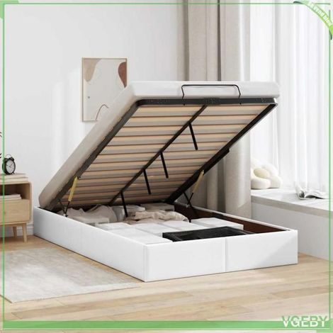 Cadre de lit ottoman - 3310795 - Similicuir blanc - 120 x 200 cm - Rangement sous-lit hydraulique (1/5)