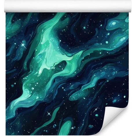 Papel pintado de galaxia en acuarela azul marino, turquesa y azul marino 50x1000 cm (1/5)