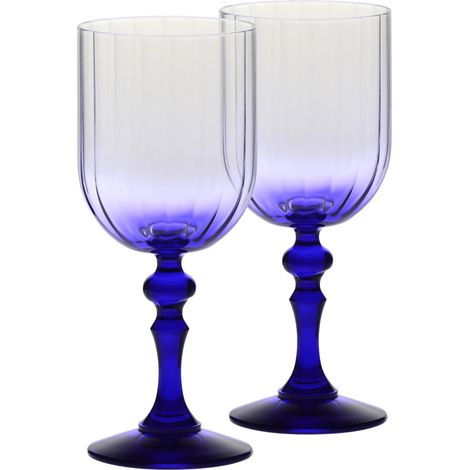 Verres à Vin Lot de 2, 300 ml, Pied Cobalt Bleu, Collection Bubble (1/5)