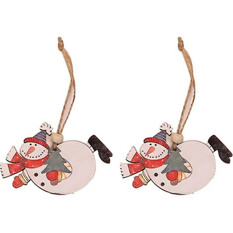 Handbemalte, natürliche Weihnachtsbaumkugeln aus Holz: Hängende Anhänger mit Weihnachtsmann, Engel, Schneemann und mehrfarbig (1/5)