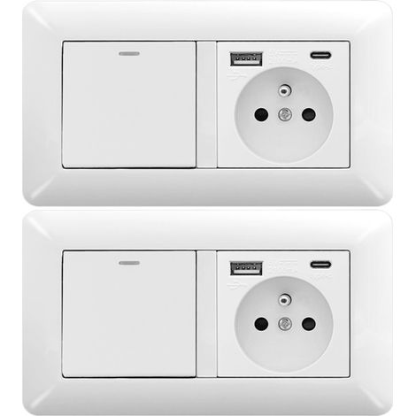 2er Set Wechselschalter mit Steckdose USB C – Unterputz Steckdose Set