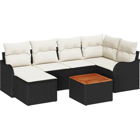 Garden Sofa Set with Storage 7 pcs Black and Cream Poly Rattan vidaXL