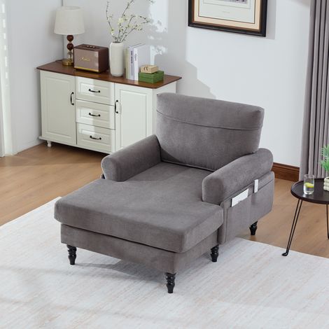 Sillón Relax Ancho con Bolsillo Lateral Respaldo y Reposabrazos Cómodos Patas de Madera Maciza en Chenilla Gris Oscuro