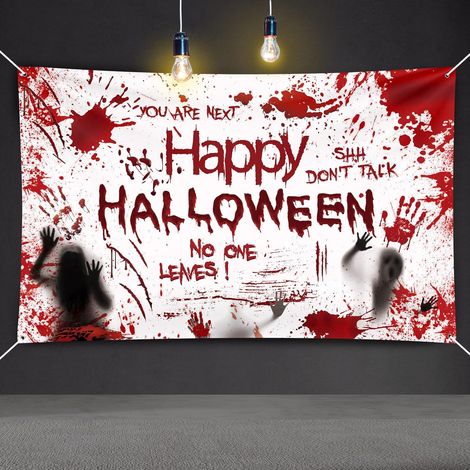 CSPARKV Halloween Banner, 180 x 110 cm, Halloween Garage Banner, Hand Printed Halloween Background Banner, Horror Party Indoor and Outdoor Decoration (1/5)