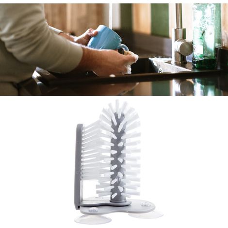 Brosse de Lavage de Tasses à Café et Champagne en Plastique Rotatif et Détachable avec Ventouse Murale - Brosse Double à Parois Intérieure et Extérieure (1/5)