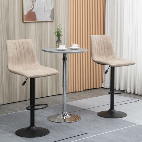 Ensemble de tabourets de bar en 2 pièces réglables en hauteur avec repose-pieds - 47,5x57,5x95-116cm - acier et polyester - brun clair (1/5)
