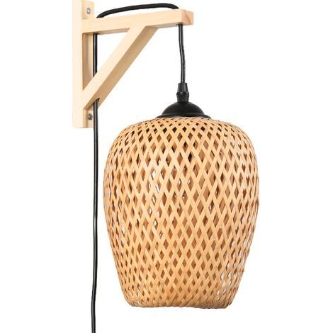 Barcelona Led – Applique murale LED en bois avec abat-jour en osier – Compatible ampoule E27 – Longueur câble 1440mm – Dimensions support 150x150mm (1/5)