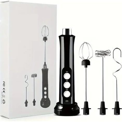 Elektrischer Milchaufschäumer, 3-in-1 wiederaufladbarer elektrischer Schneebesenmixer, 3 Geschwindigkeitsstufen, mit Ladestation