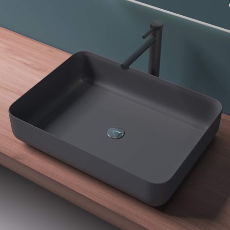 Mai & Mai Vasque à Poser Gris Noir Mat Rectangulaire Lavabo Salle de Bain Évier Lave Mains sans trop-Plein Col812 (1/5)
