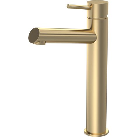 Balterley Wetley Modern Bathroom High-Rise Mono Basin Mixer Tap for Countertop Basins, Brushed Brass Finish, 52 mm (1/5)