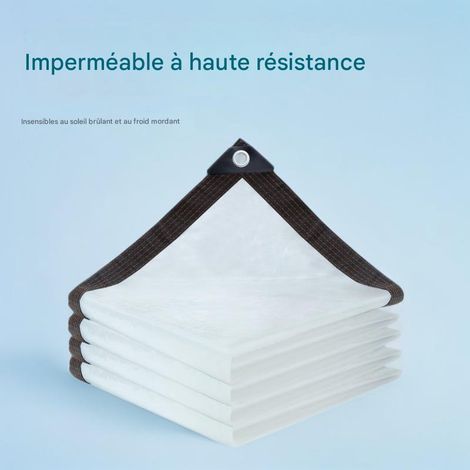 Bâche de pluie transparente en PE épais - Imperméable et légèrement translucide - Bâche imperméable et résistante - 4 m x 4 m