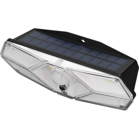 Lampe solaire extérieure 104 LED, boîtier ABS, batterie 1800 mAh, lumière blanche, fixation murale, 3 modes d'éclairage, angle de diffusion de 120°, idéale pour garage, cour, porche ou jardin. (1/5)