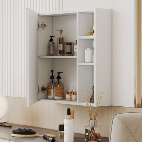 meuble salle bain armoire miroir murale MDF blanc OKMYHOME (1/5)