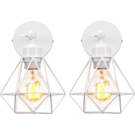 2Pcs Wandleuchte E27 Industriell Metall Wandlampe Einstellbarer Lampenschirm für Wohnzimmer Küche Flur - Weiß