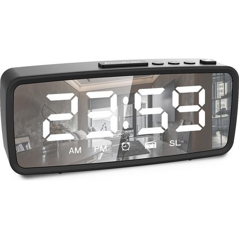 Réveil Radio FM76-108 MHz Réveil Bruyant à 15 Niveaux de Volume pour Les Seniors Gros dormeurs 2 sonneries alimentées par Piles et câble Noir (1/5)