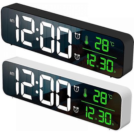 Réveil miroir portable moderne à piles avec affichage LED numérique, alimentation USB, fonction snooze intelligente, multifonctions et affichage de l'heure et de la température. (1/5)