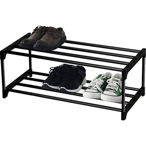 Schuhregal - 2 Etagen - Dickes Stahlrohr - Rostfreie Beschichtung - Für Studentenwohnheim/Apartment-Eingangsbereich - Bietet Platz für 6 Paar Schuhe (1/5)