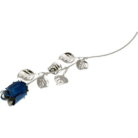 Gran grabado de flor eterna de rosa azul bañada en plata Tamaño: 30 cm SKU: BG1765B (1/2)