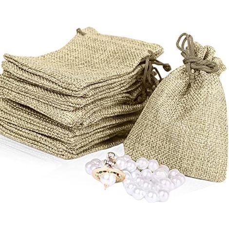 Lot de 50 sacs en toile de jute avec cordon de serrage 7,6 x 10,2 cm Pochette cadeau à bijoux pour mariage, artisanat, Noël, cadeaux (crème, 7,6 x 10,2 cm) (1/5)