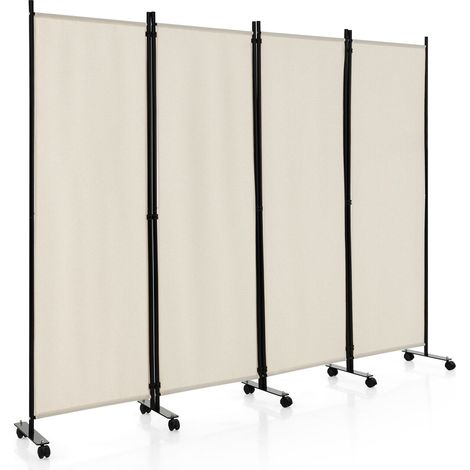 4 Panel Room Divider Folding Privacy Dividers Room Partition on Wheels-White (1/5)