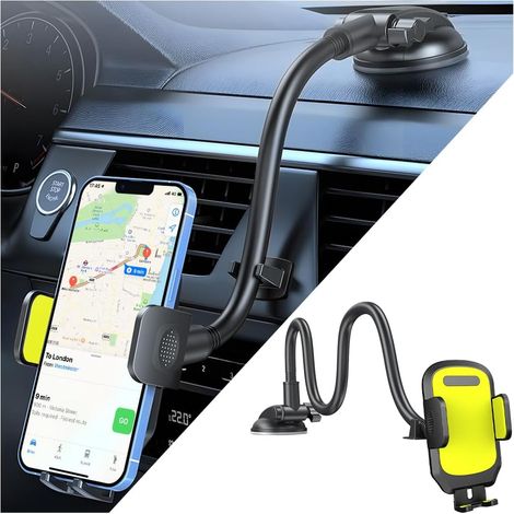 Support De Téléphone Portable pour Voiture avec Ventouse, Support Téléphone pour Tableau De Bord Et Pare-Brise Voiture, Support Téléphone Portable Flexible en Col Cygne pour Voiture(Jaune) (1/5)