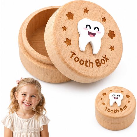 Boîte à Dents de Lait en Bois, Boîte Souvenir pour Dents de Lait Garçon et Fille, Rangement Dents de Lait avec Gravure, Coffret Souvenir Cadeau Baptême Naissance Anniversaire (1/5)