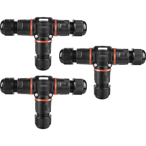 Connecteur De Câble Étanche - Connecteur T Pour Câble Triphasé - Boîte De Raccordement Extérieure - Adapté Câbles 3 À 12 Mm - IP68 - 3 Pièces