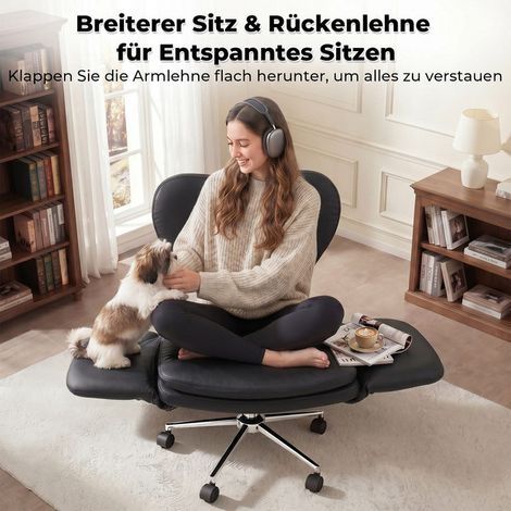 Chaise de bureau pivotante ergonomique 55 x 58 x 105 cm en similicuir avec accoudoirs rabattables (1/5)