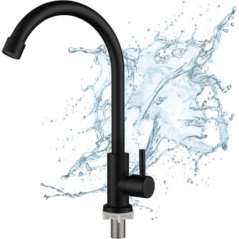 Robinet Évier - 360° Rotatif - Acier Inoxydable - Hauteur Élevée - Pour Cuisine Salle De Bain Balcon - Noir - 1 Pièce (1/5)