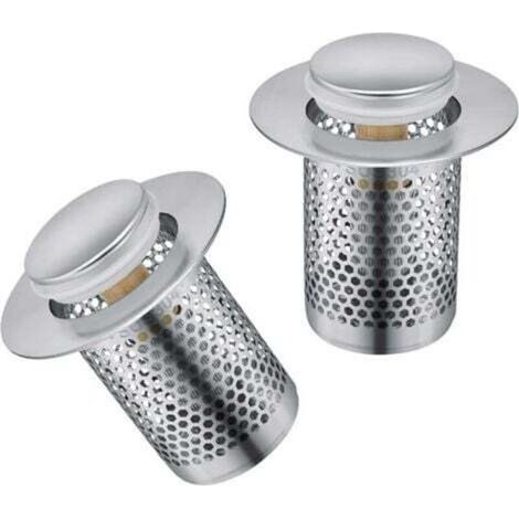 Filtre Evier 2 Pièces, Amovibles Acier Inoxydable Filtre Douche Cheveux, Filtre Lavabo avec Noyau Ressort Laiton, Filtre Cheveux Prévient Odeurs (1/4)