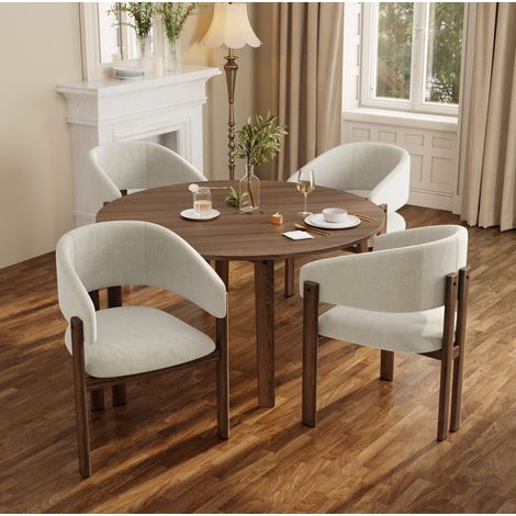 Juego de 4 sillas de comedor, 61.5x52.5x83 cm, con reposabrazos ergonómicos, estructura de metal, lino beige (1/5)