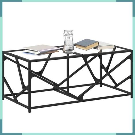 Table basse - 845996 - Verre transparent - 98,5 x 50 x 41 cm - Bois d'ingénierie & acier (1/5)