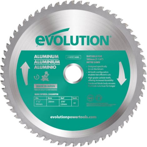 Evolution A185TCT-60MS - 185 mm Lama per taglio di alluminio - Lama per metallo con punta in carburo che in pratica non genera surriscaldamento, ronzii o scintille (1/4)