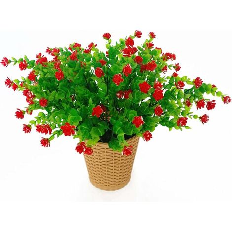 Fleurs d'eucalyptus artificielles, bouquet de plantes vertes artificielles, fleurs décoratives en plastique pour jardin/maison/mariage/fête, lot de 4 (rouge)-AquaForge (1/5)