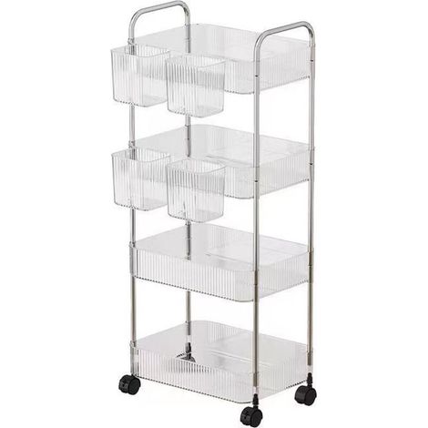 Desserte de cuisine, organiseur de rangement en acrylique transparent, chariot de rangement pour cosmétiques, organisateur de toilette, table de chevet à 4 niveaux (1/4)