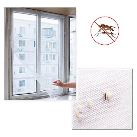 ZANZARIERA PER FINESTRA TENDA ADESIVA TELO ANTI ZANZARE INSETTI BIANCA 150x180CM (1/3)