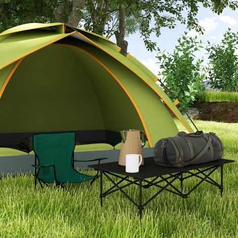 Table de jardin pliante en aluminium noir, rectangulaire, plateau enroulable, piètement en X, légère pour camping (1/5)