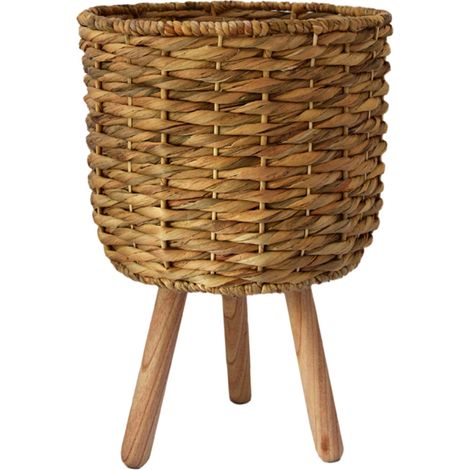 Lined Basket on Legs - Water Hycainth - L30 x W30 x H45 cm - Natural